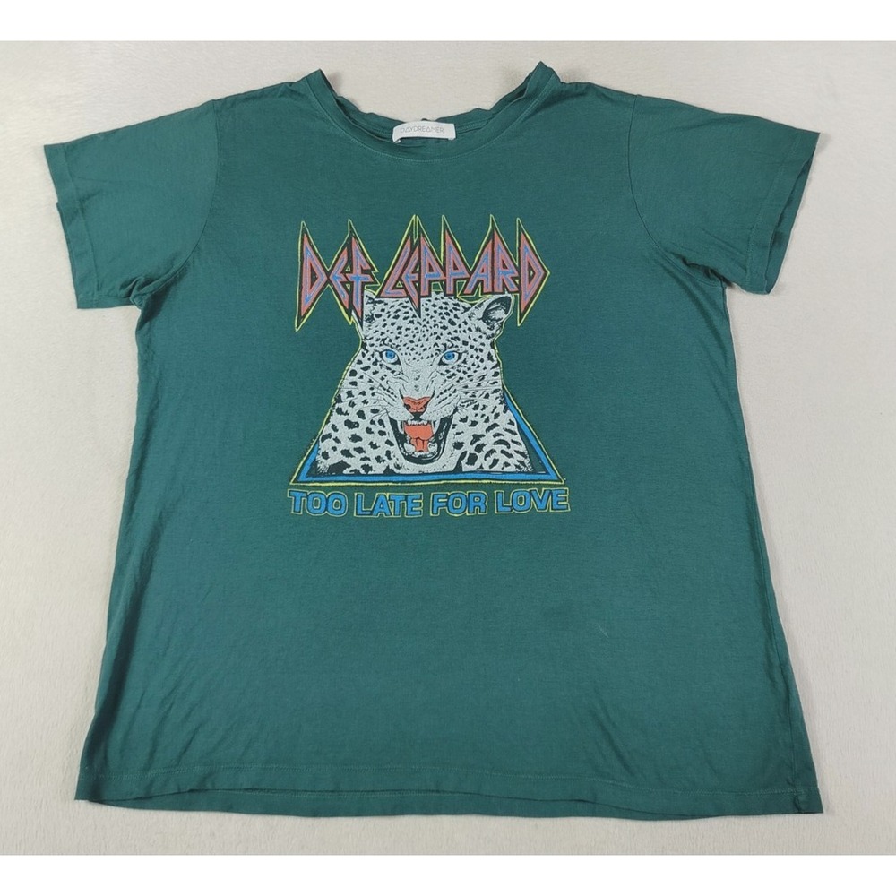 Daydreamer T Shirt Womens Medium Green Def Leppard Too Late For Love Band Tee